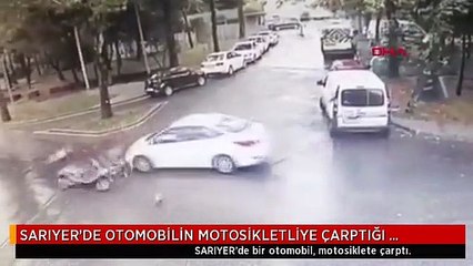 SARIYER'DE OTOMOBİLİN MOTOSİKLETLİYE ÇARPTIĞI KAZA KAMERADA