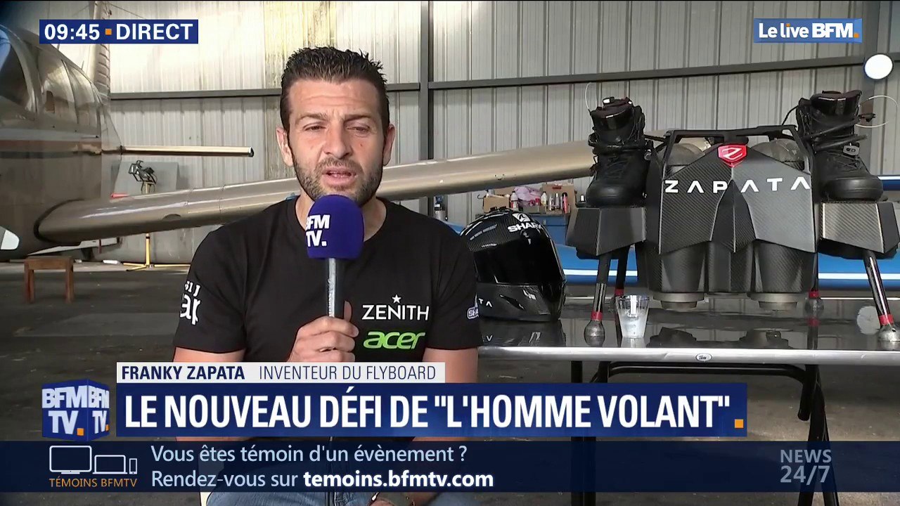 Pour traverser la Manche avec son flyboard, Franky Zapata doit "maintenir une vitesse de 140 km/h pendant plus de huit minutes"
