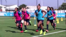 Reprise de l'entraînement sous un soleil de plomb pour les féminines. Caroline Pizzala