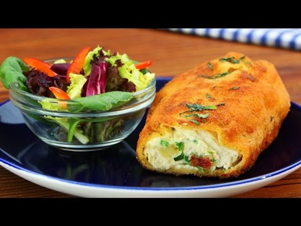 Krosse Panade, zarte Käse-Schinken-Füllung: Hühnchen Alfredo.