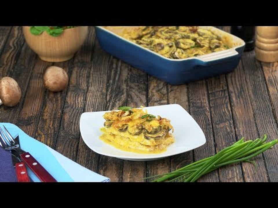 Schnitzel-Gratin mit Curry und Champignons hat das besondere Etwas.