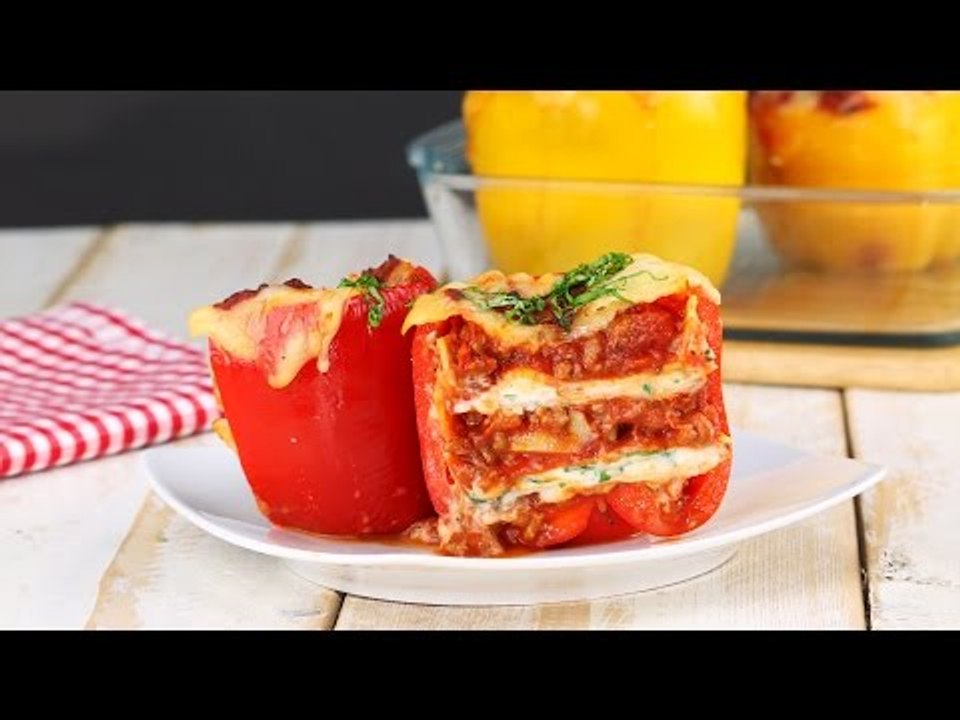Lasagne Rezept aus der Paprika als handliche Alternative zur Auflaufform
