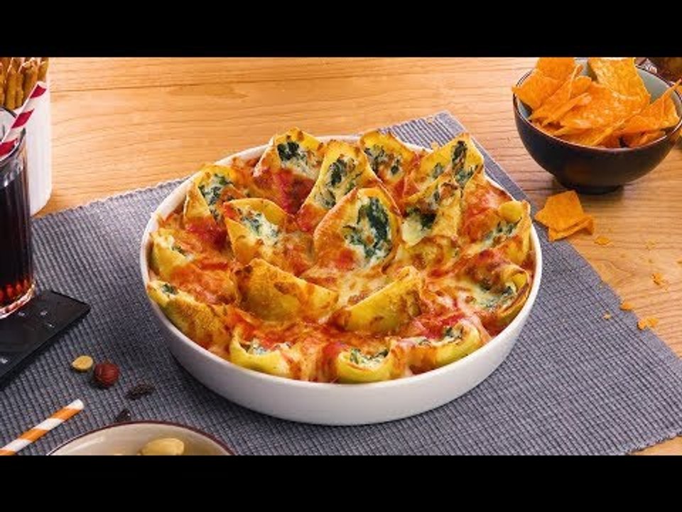 Gefüllte Muschel Pasta als Auflauf - das perfekte Fingerfood Rezept