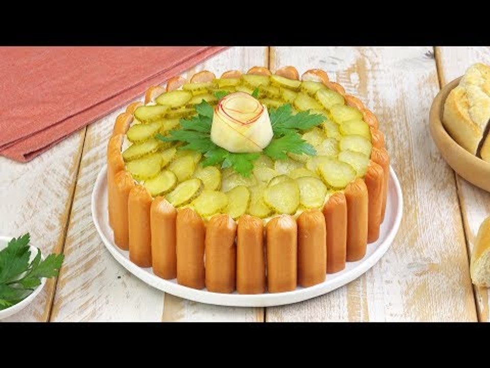 Kartoffelsalat mit Würstchen  - ein Rezept für den Klassiker als Torte oder Kuchen