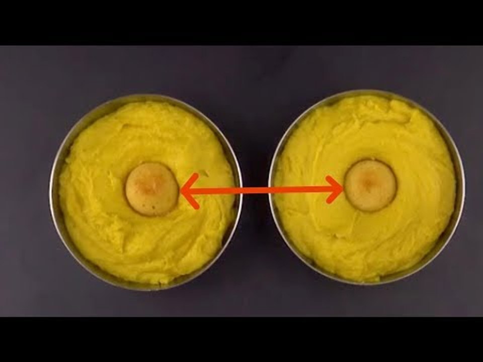 Backe 2 identische Hälften aus 3 Schüsseln. Das Ergebnis ist bombastisch.