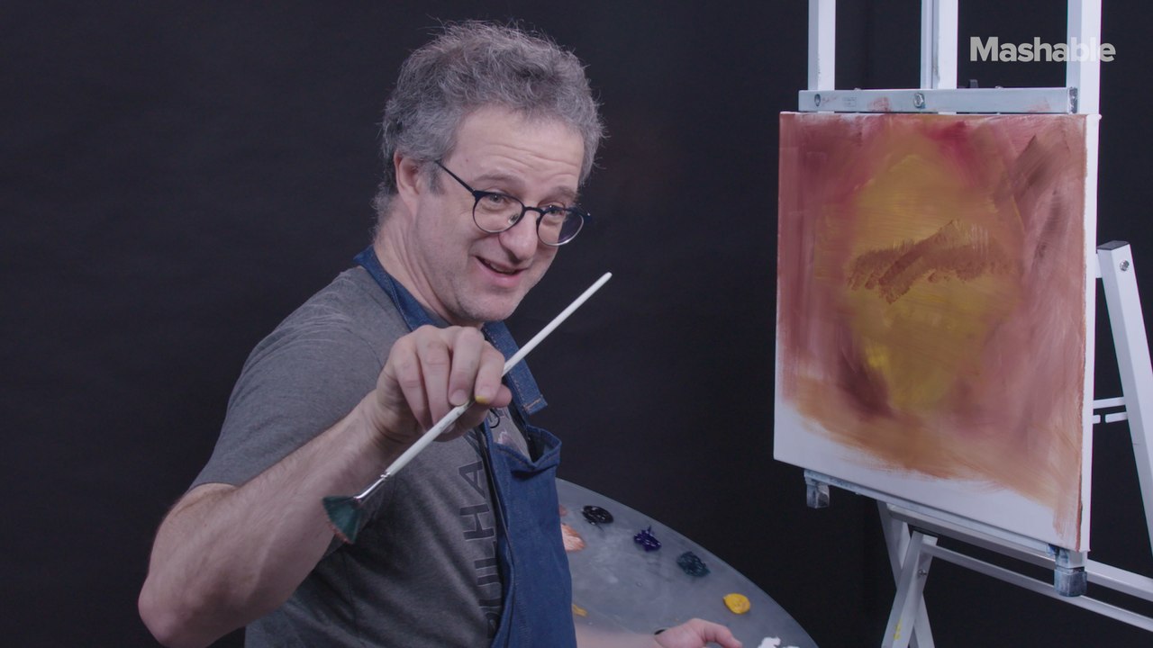 "Urinetown" writer Greg Kotis finger-paints with Bob Ross and we are here for it — The Bob Ross Challenge