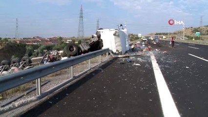 Başkent'te uyuyan tır sürücüsü şarampole uçtu