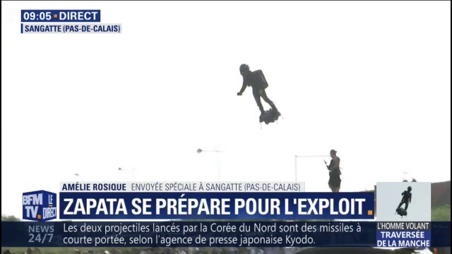 Franky Zapata s'envole pour sa traversée de la Manche à bord de son Flyboard
