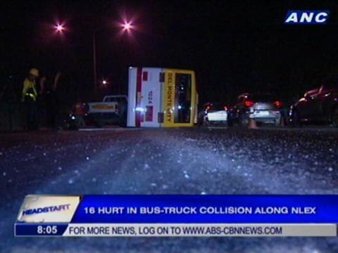 16 hurt in bus-truck collision along NLEX