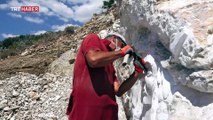 Edremitli sanatçı dağlara resim ve heykel yapıyor