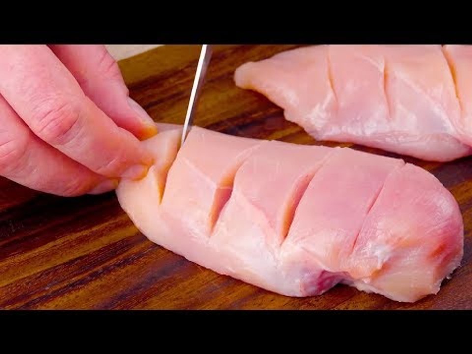 Make 4 Incisions In 2 Chicken Breasts & Stuff The Sections