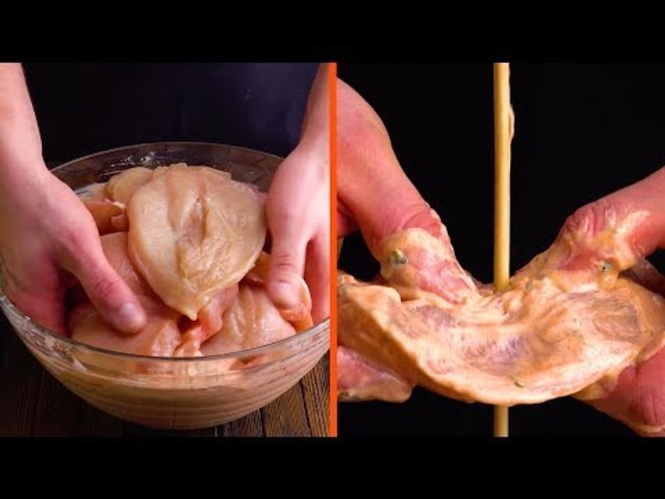 Butterfly 20 Chicken Breasts & Put Them On A Skewer