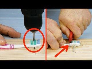 Drill A Hole In The Toothbrush & Push A Screw Through – Then Separate The Head