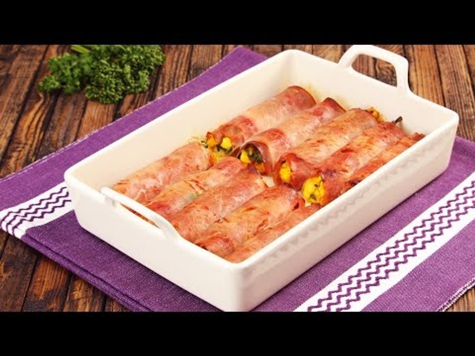 Tão fácil de fazer: Rolinho de presunto com espinafre.