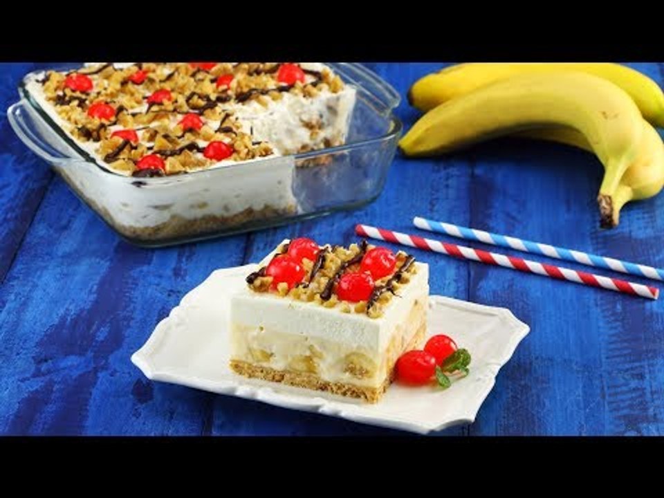 Um clássico delicioso em novo formato: Torta de banana split