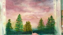 Watercolor Tutorial for Beginners how to paint Pine Trees at Dusk.