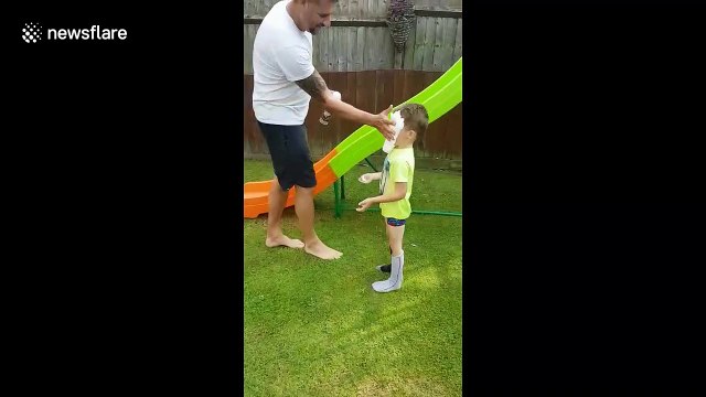 UK dad pranks son but ends toppling over and breaking potted plant