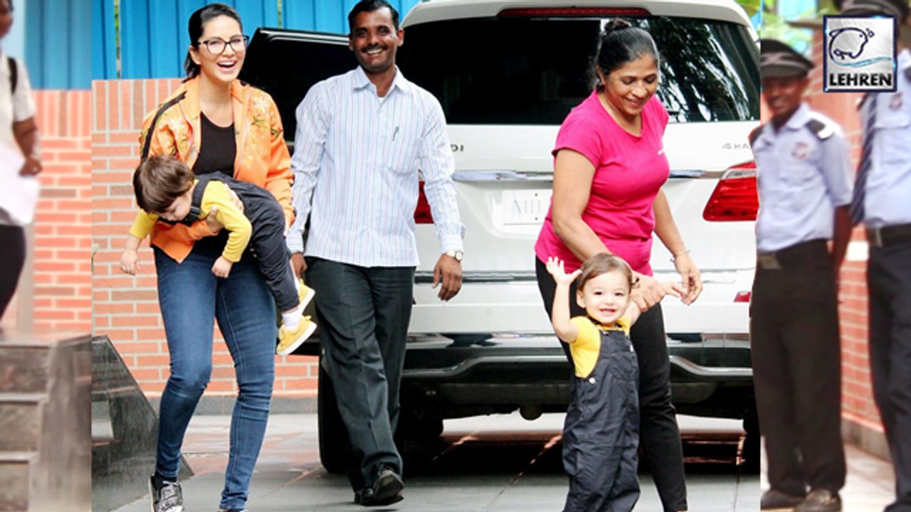 Sunny Leone's Kids Run Away From Her To Click P...