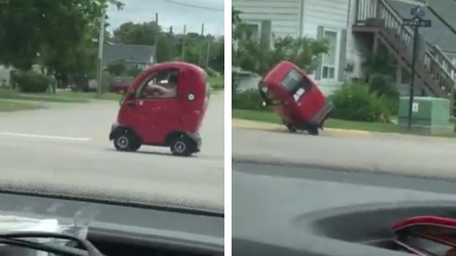 Il renverse sa mini voiture tout seul en montant sur un trottoir