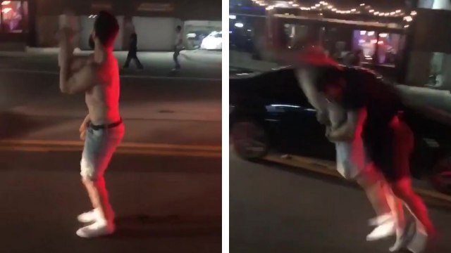 Un automobiliste plaque violemment un homme ivre qui vient de monter sur sa voiture