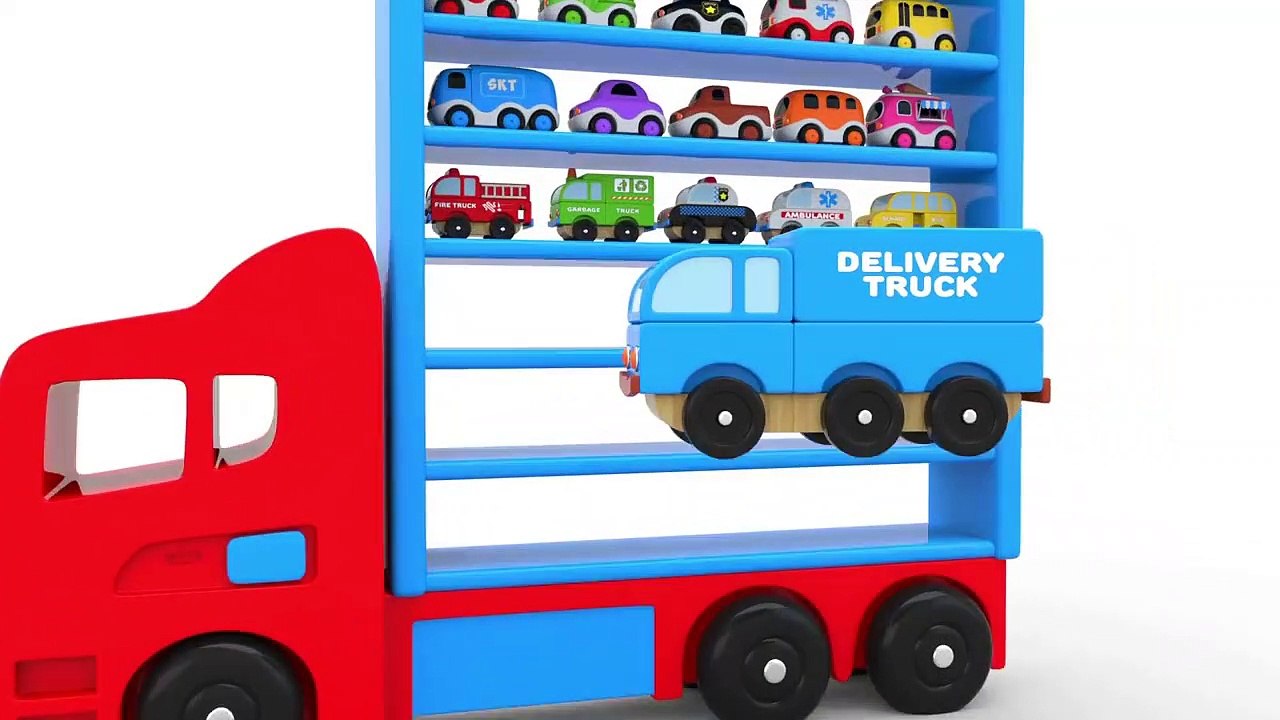 Colors for Children to Learn with Truck Transporter Toy Street Vehicles