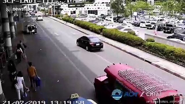 Terrifying moment power bank explodes inside passenger's bag at Thai airport