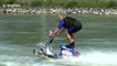 Austrian stuntman demonstrates extreme Vespa waterskiing