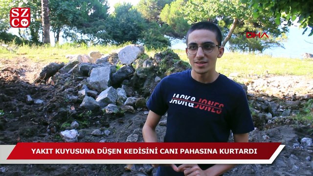 Yakıt kuyusuna düşen kedisini canı pahasına kurtardı