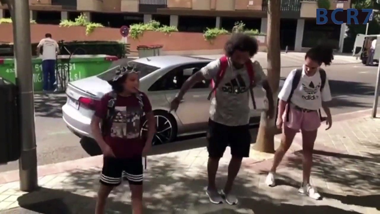 Marcelo dance in street with son