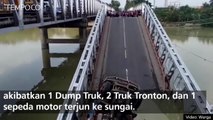 Jembatan Babat Ambruk, 3 Truk dan Sepeda Motor Terjun ke Sungai