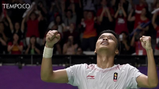 Aksi Seleberasi Anthony Ginting di Asian Games 2018