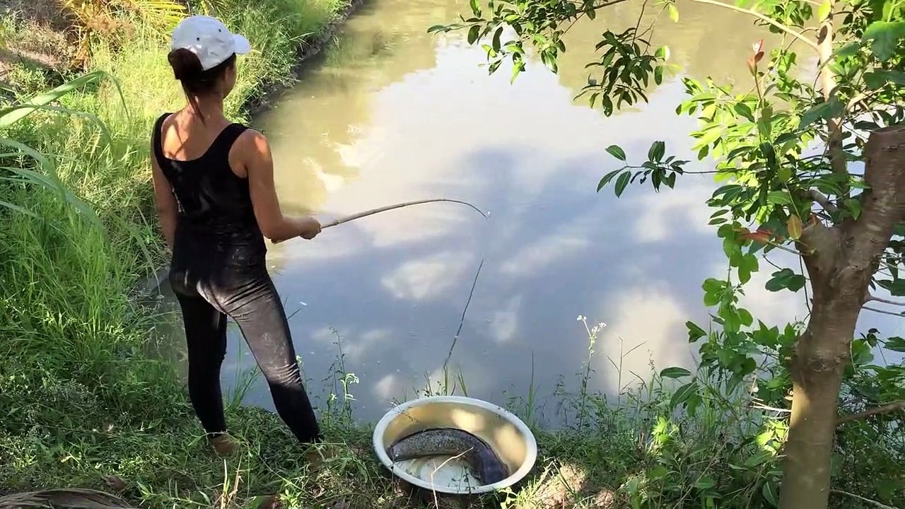 Câu cá trê bạch tạng có một không hai