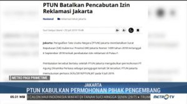 PTUN Batalkan Pencabutan Izin Reklamasi Jakarta