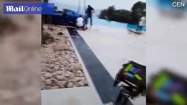 Playboy model shows damaged Lamborghini after she drove into a pool