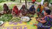 Huge Prawn Fish & Vegetables Dry Curry Cooking For Villagers - Tiny Shrimp Fish Prepared By Women