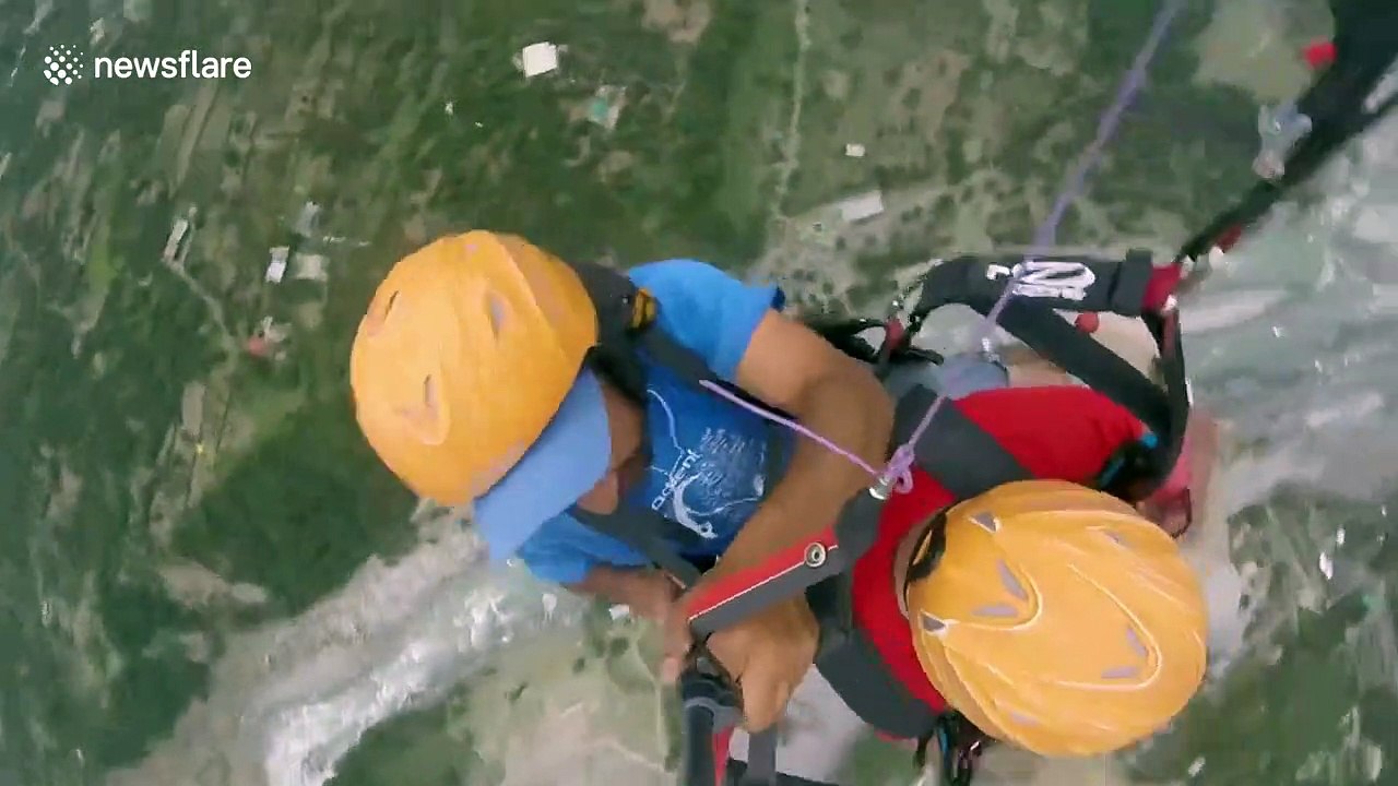 On top of the world: Siberian Husky enjoys paragliding 3,500 feet above ground in northern India