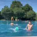 Guy Deflects Ball Coming Towards Him by Creating a Water Wall in Pool