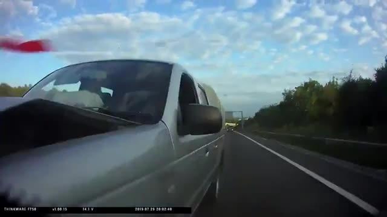 Pick up truck hits two cars and drives off