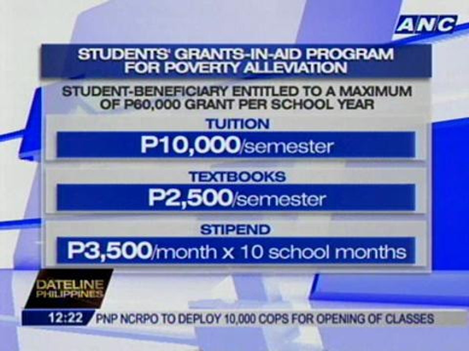CHED's grants-in-aid program provides scholarships for indigent students