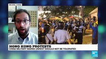 Hong Kong protests: Chinese military warns unrest should not be tolerated