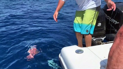Determined Fisherman Dives for Catch