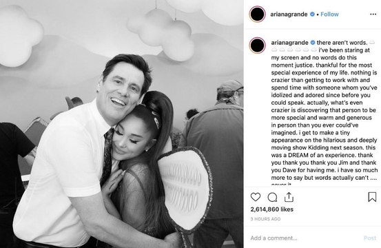 Ariana Grande incontra il suo idolo Jim Carrey e resta senza parole