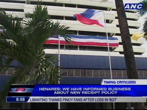 Henares: New receipt policy will help round up tax cheats