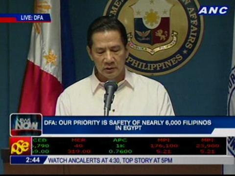 DFA: Crisis alert level 1 raised in Egypt