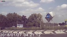 Shocking moment speeding van is filmed FLYING over roundabout (SWNS)