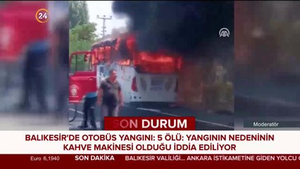 Balıkesir'de otobüs yangını