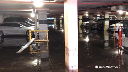 Flood cleanup begins in parking garage