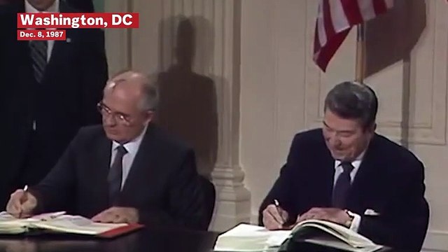 President Ronald Reagan And Mikhail Gorbachev Sign The INF Treaty In 1987