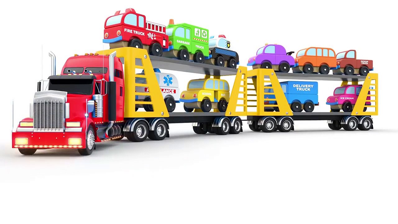 Colors for Children to Learn with Truck Transporter Toy Street Vehicles - Educational Videos
