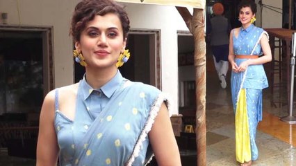 Taapsee Pannu looks pretty in stylish printed saree on Mission Mangal promotion | Boldsky